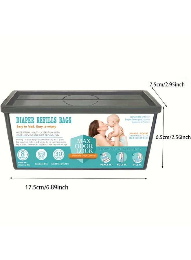 30 قطعة من حشوات صندوق الحفاضات المتوافقة مع Genie Easy Roll Signature و White Golden بسعة 1400 قطعة - Image 3